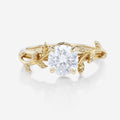 Nature Inspired Round cut Moissanite Leaf Gold Engagement Ring