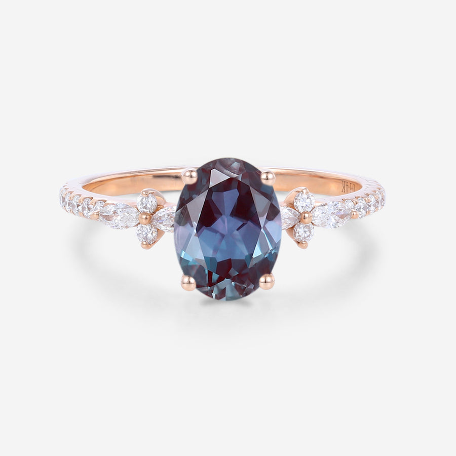 Oval cut Alexandrite | Diamond Engagement ring