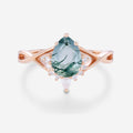 1.2Carat Pear Cut Natural Green Moss Agate Cluster Engagement Ring