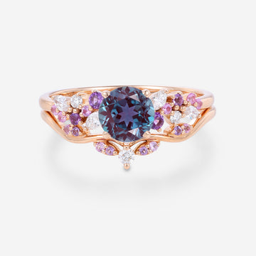 Round cut Alexandrite ring set