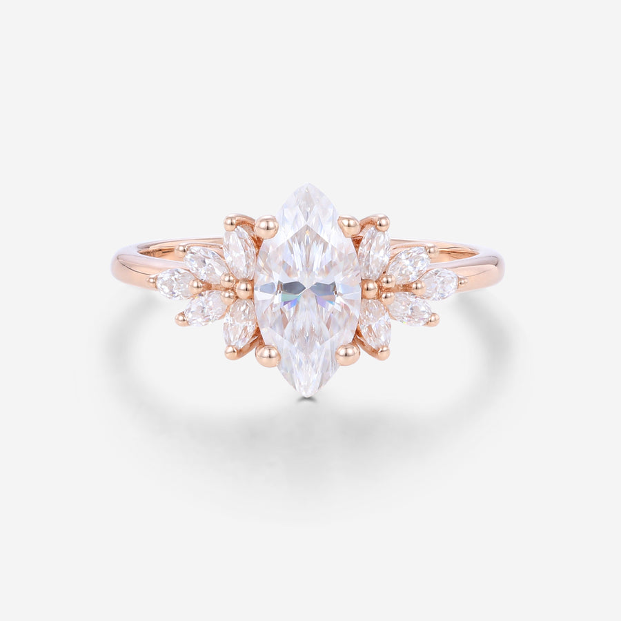 Marquise cut Moissanite Cluster Engagement ring