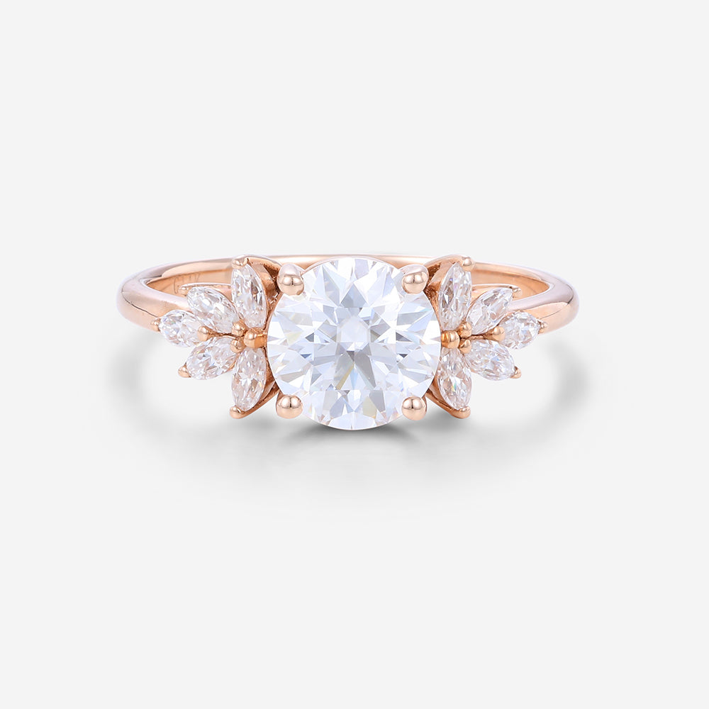 7mm Round Moissanite Cluster Engagement Ring