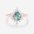 1.2 Carat Moss Agate Natural Green Pear cut Cluster Engagement rings