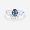 1.5Carat Oval Lab Alexandrite Cluster Engagement Ring Bridal Set