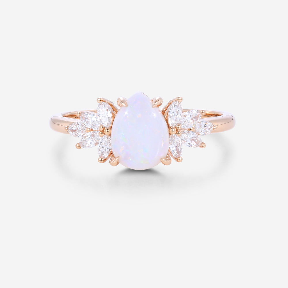 Pear cut Opal Cluster Engagement ring