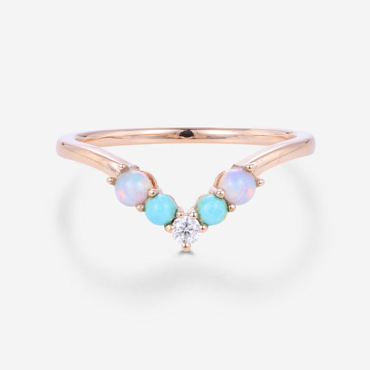 Opal | Turquoise | Moissanite Wedding Band Ring