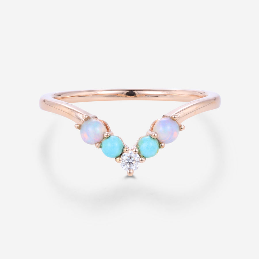 Opal | Turquoise | Moissanite Wedding Band Ring