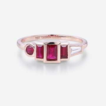 Bezel setting Tapered Baguette cut Natural Ruby Gold Engagement Ring