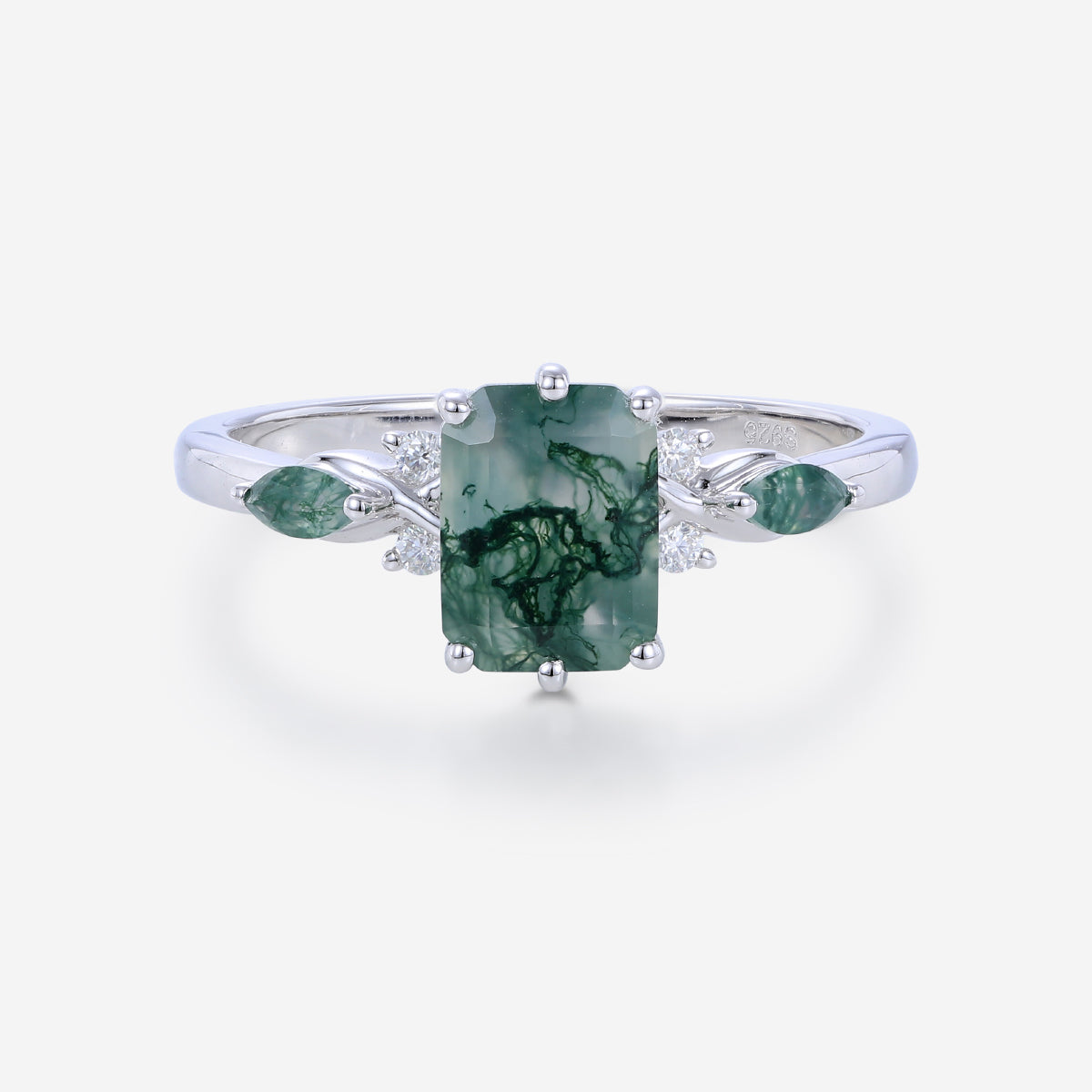 Emerald cut Moss Agate Matching Moissanite | Diamonds Gold Engagement Ring