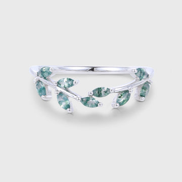 Marquise cut Moss Agate Curved Wedding Band