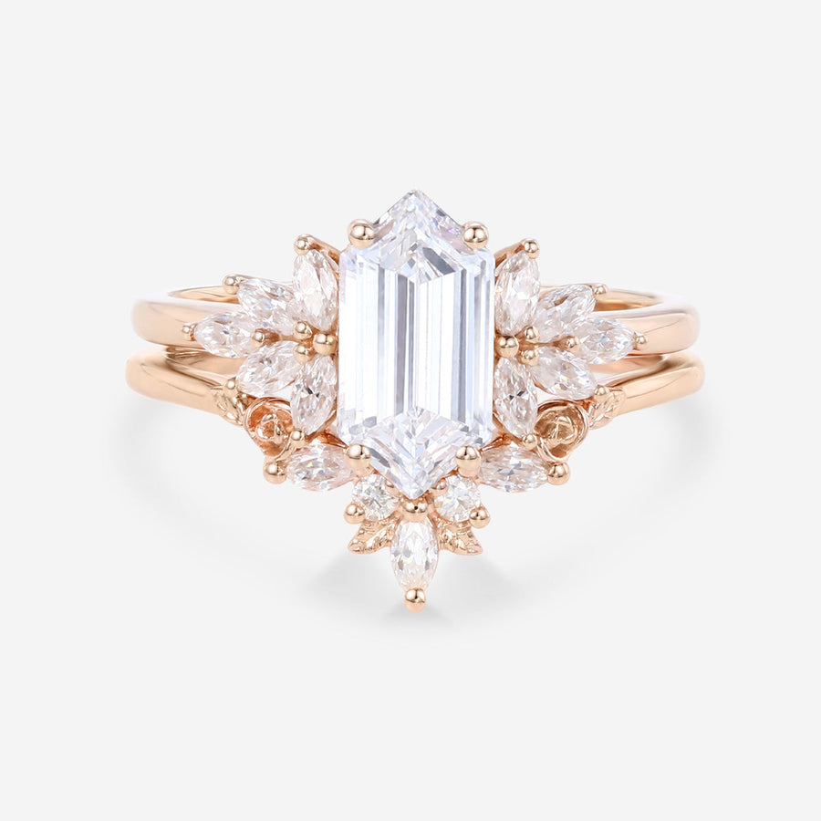Long Hexagon cut Lab-Grown Diamond Wedding Bridal Set