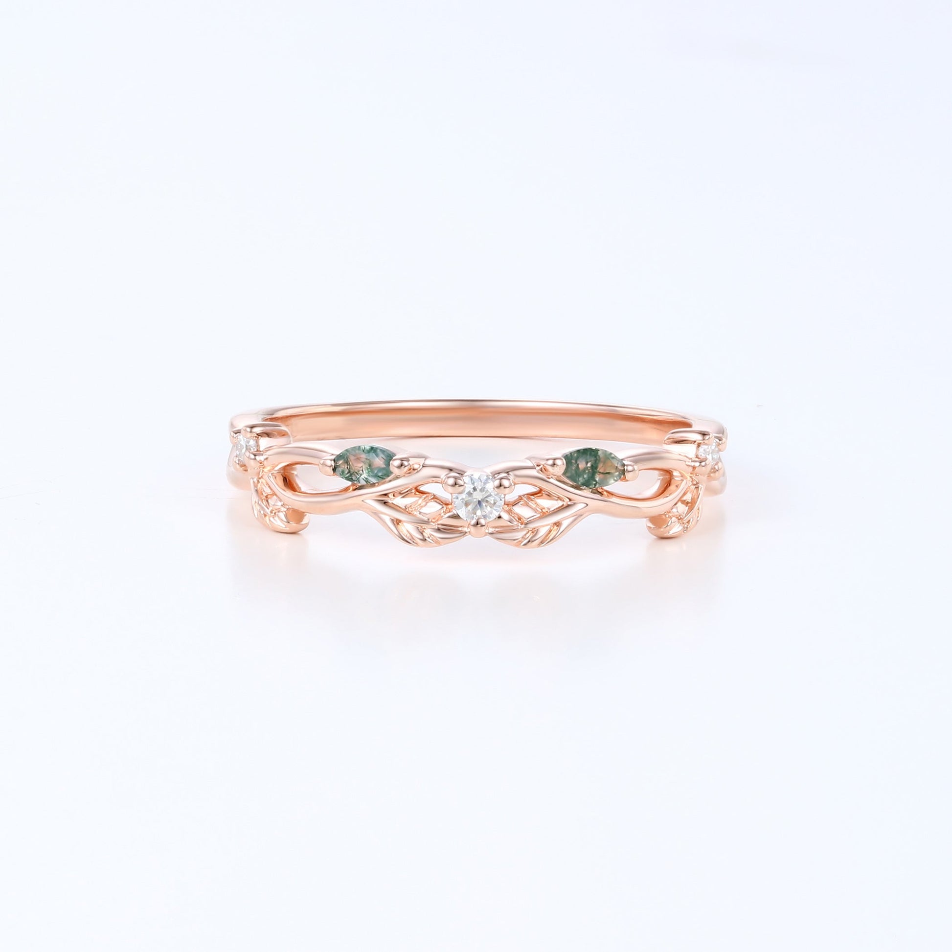 Baguette Moss Agate Matching Moissanite | Diamond Half Eternity Wedding Band (Copy)