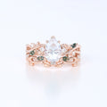 Pear Cut Moissanite Engagement ring + Marquise Moss agate Wedding Bridal Set