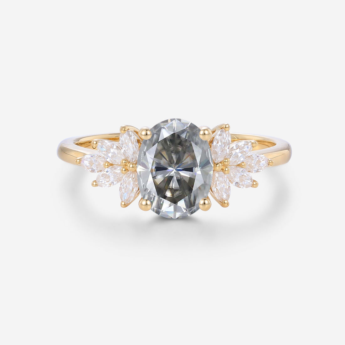 Oval cut Gray Moissanite Cluster Engagement Ring