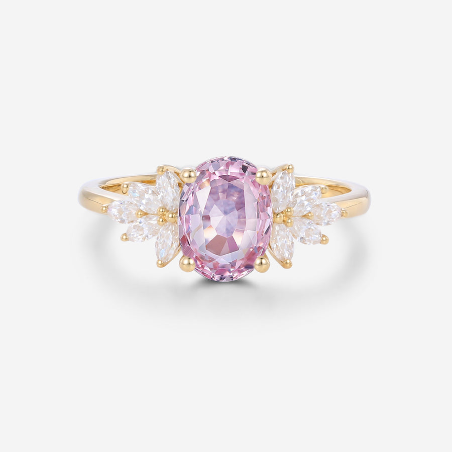 Oval cut Pink Sapphire Cluster Engagement ring
