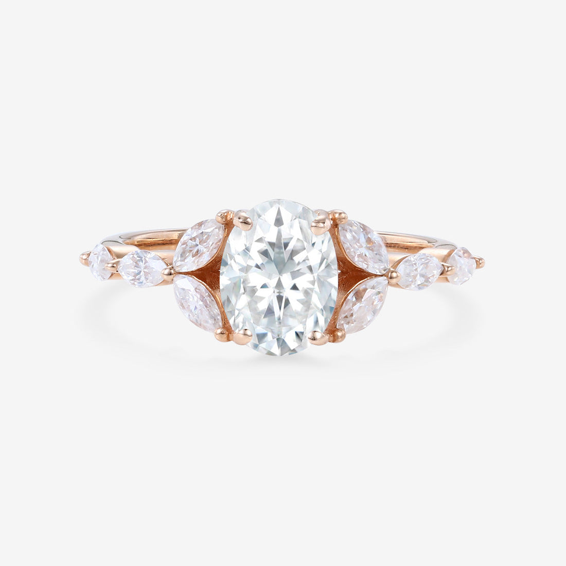 Oval cut Moissanite Cluster Engagement ring