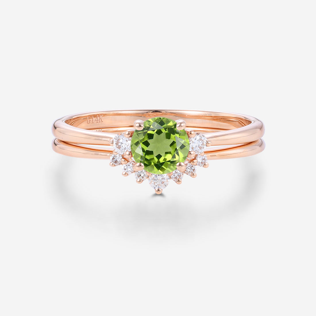 Round cut Olivine Cluster Engagement ring Bridal Set