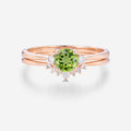 Round cut Olivine Cluster Engagement ring Bridal Set