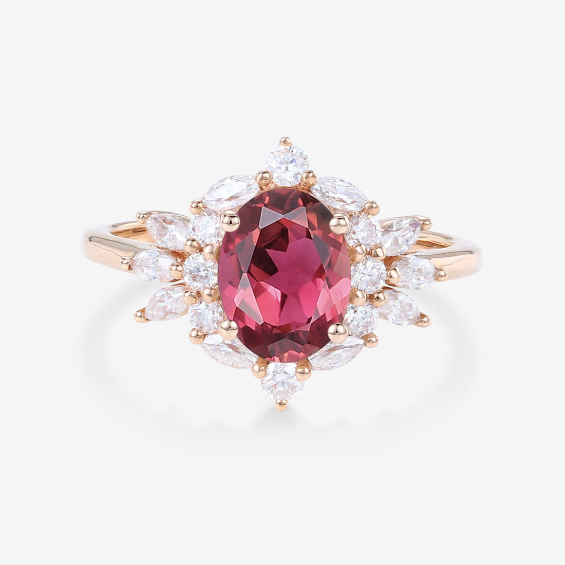 Oval cut Tourmaline Cluster Engagement ring