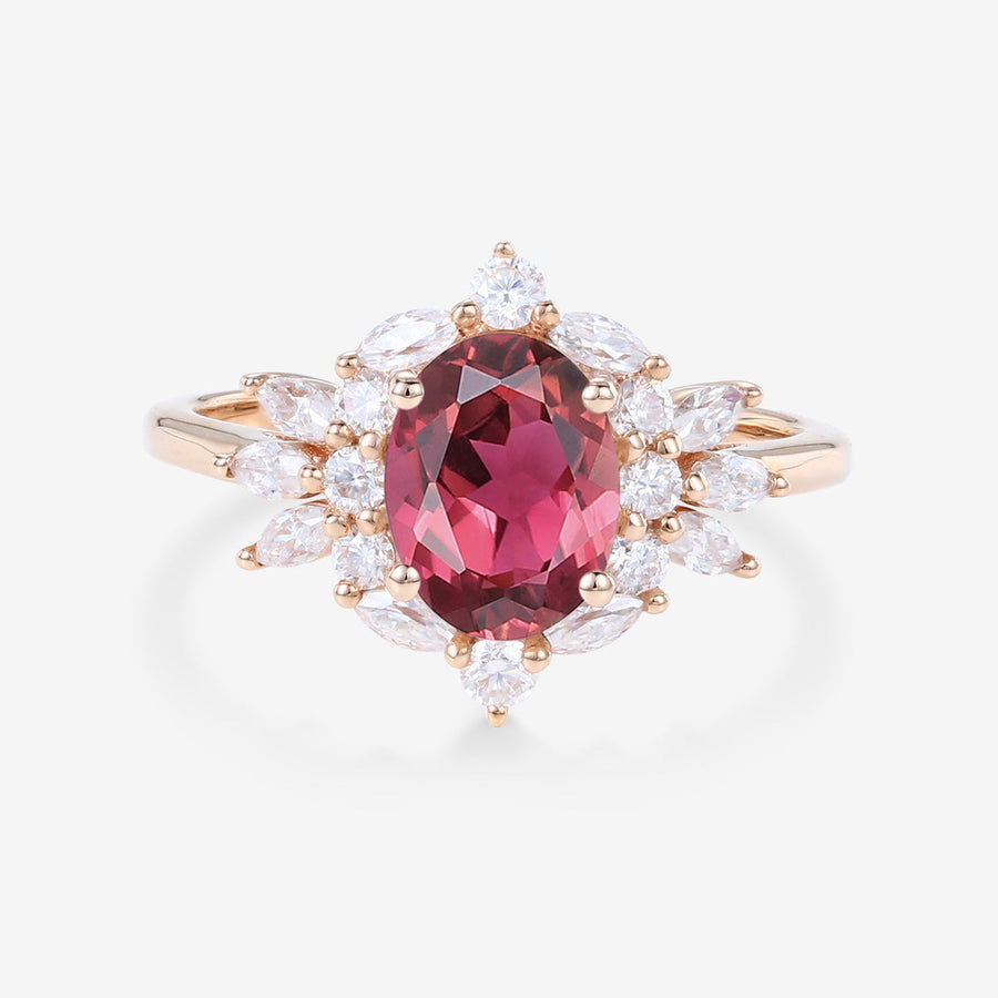 Oval cut Tourmaline Cluster Engagement ring