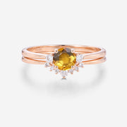 Round cut Citrine Cluster Engagement ring Bridal Set