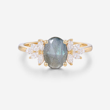 1.4Carat Oval cut Labradorite Cluster Engagement Ring