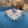 Pear cut Gray Moissanite Cluster Engagement ring Bridal Set