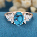 1.5Carat Oval Cut Turquoise Cluster Engagement Ring