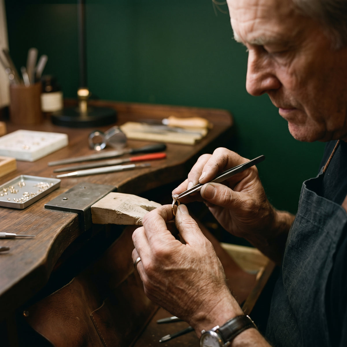 An FYM artisan crafting a ring at the workbench