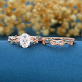 Nature Inspired Oval Cut Moissanite Engagement ring + Moss agate Wedding Bridal Set