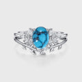 2PCS Oval Turquoise Cluster Engagement Ring Bridal Sets