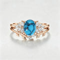 2PCS Oval Turquoise Cluster Engagement Ring Bridal Sets