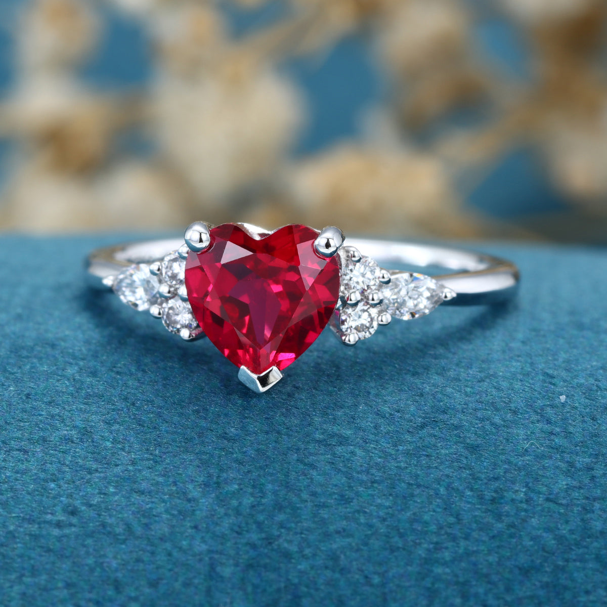 Heart cut Lab Ruby Engagement ring