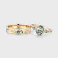 Forever Glow Moss Agate Couple Rings | Rose Gold Leaf Wedding Bridal Set