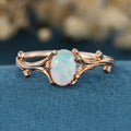 Nature Inspired Oval cut Opal Leaf Engagement Ring