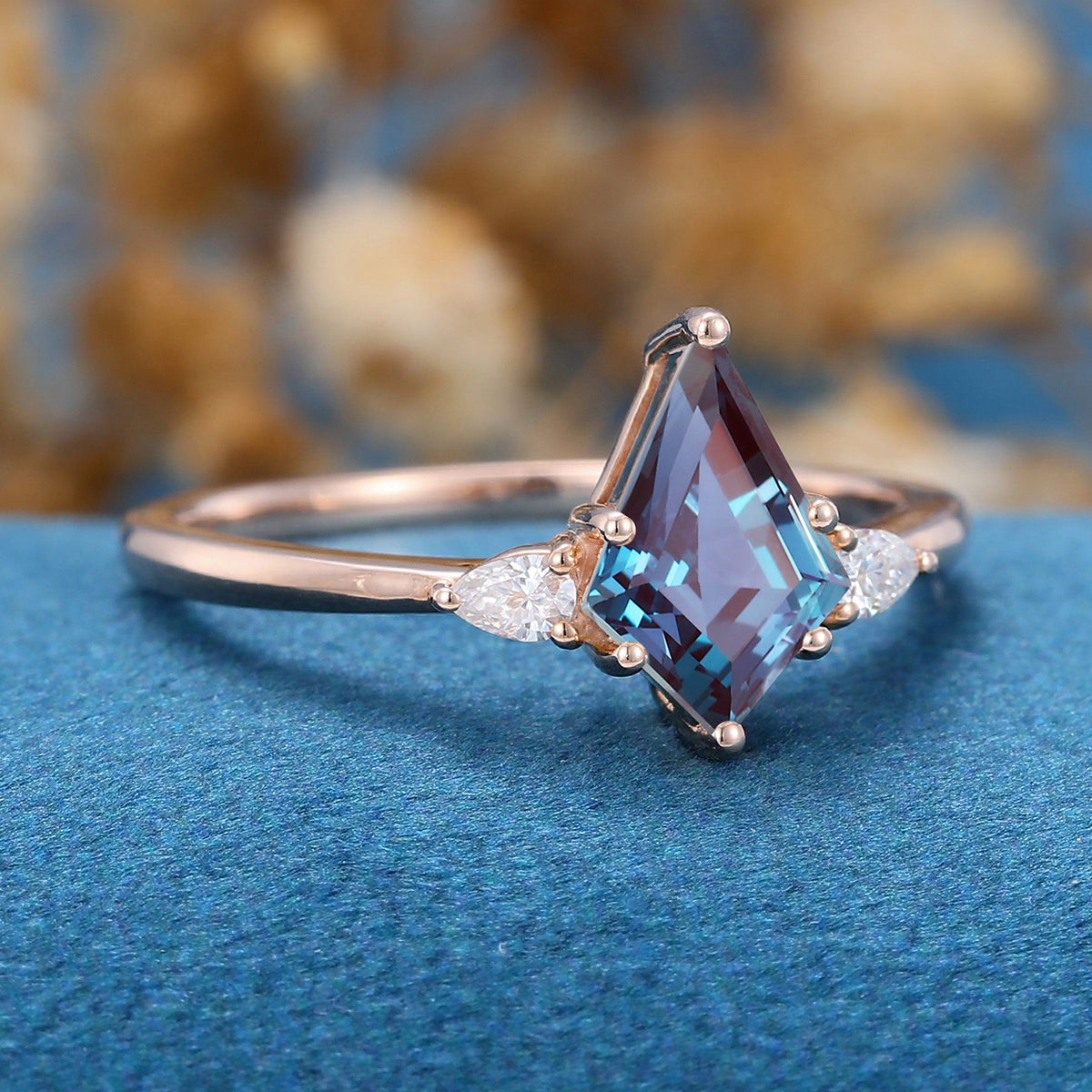 Kite Cut Alexandrite Engagement Ring 