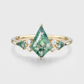 Kite cut Moss Agate Solid Gold Engagement Ring
