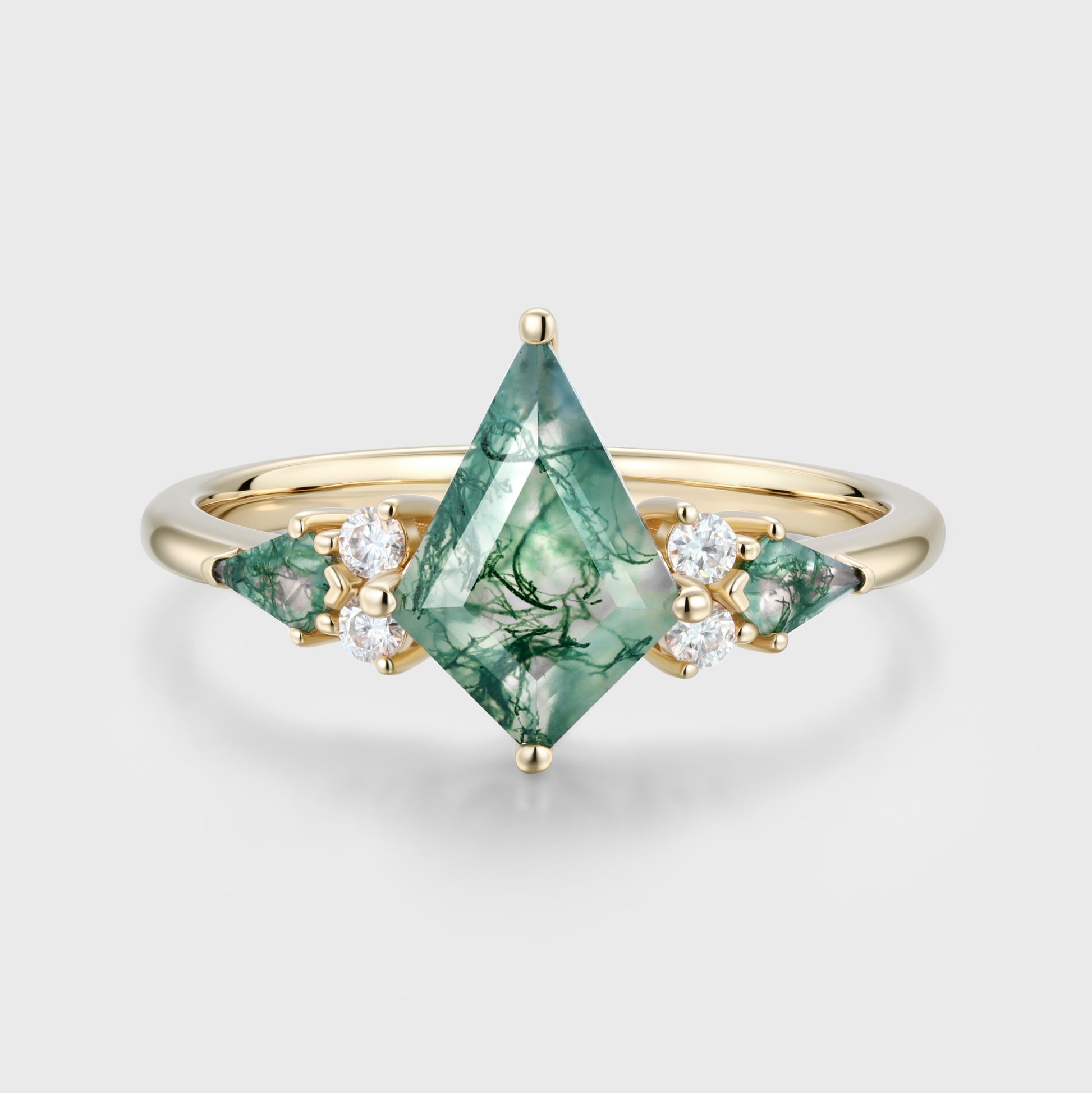 Kite cut Moss Agate Solid Gold Engagement Ring