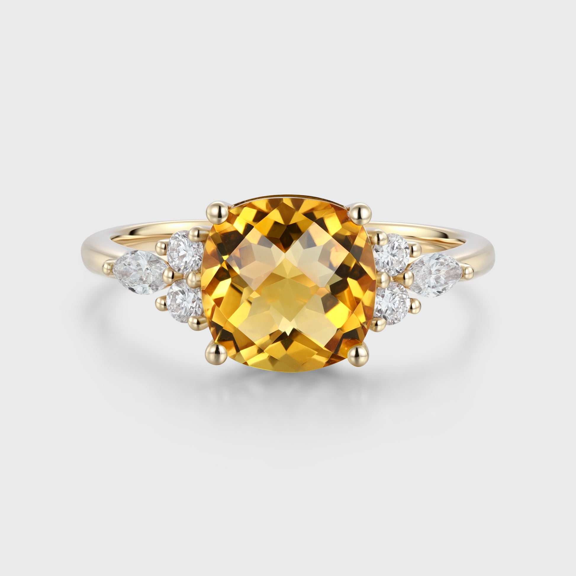 Square cut Citrine Solid Gold Engagement Ring