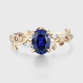 Oval Cut Lab Sapphire Leaf Engagement ring