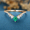 Pear shaped Emerald | half eternity moissanite Curved Wedding Band Ring