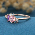 Inspired Round cut Lab grown Pink Sapphire Matching Diamond | Amethyst Solid Gold Engagement Ring