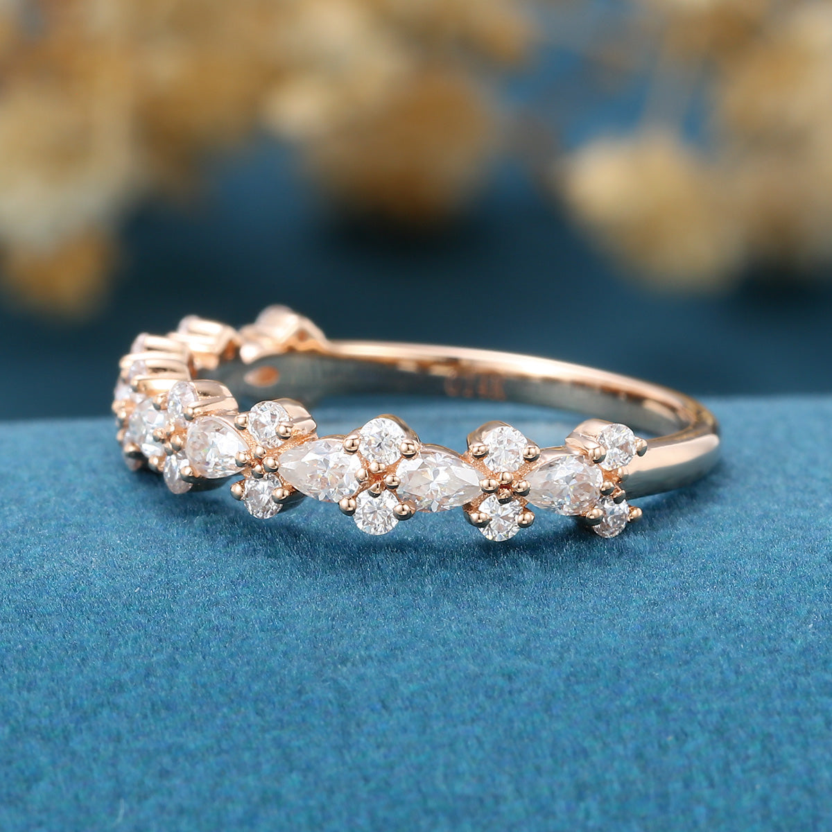 Pear cut Moissanite | Diamond Half Eternity Wedding Band