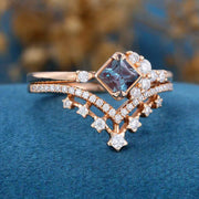 Princess cut Lab Alexandrite | Diamond Wedding Bridal Set