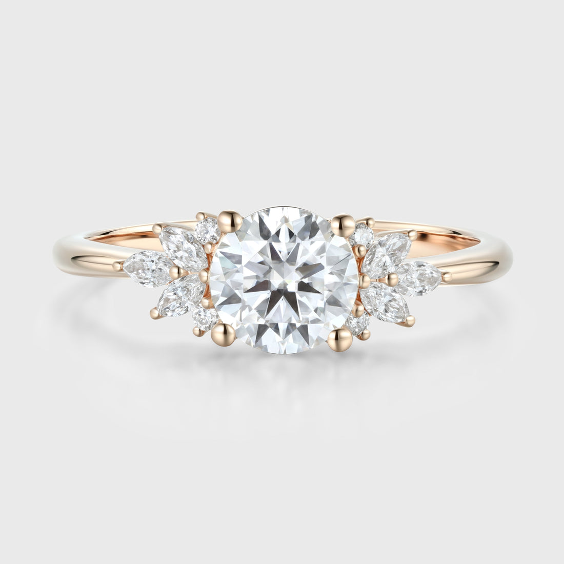 1 Carat Round cut Moissanite Cluster Engagement ring
