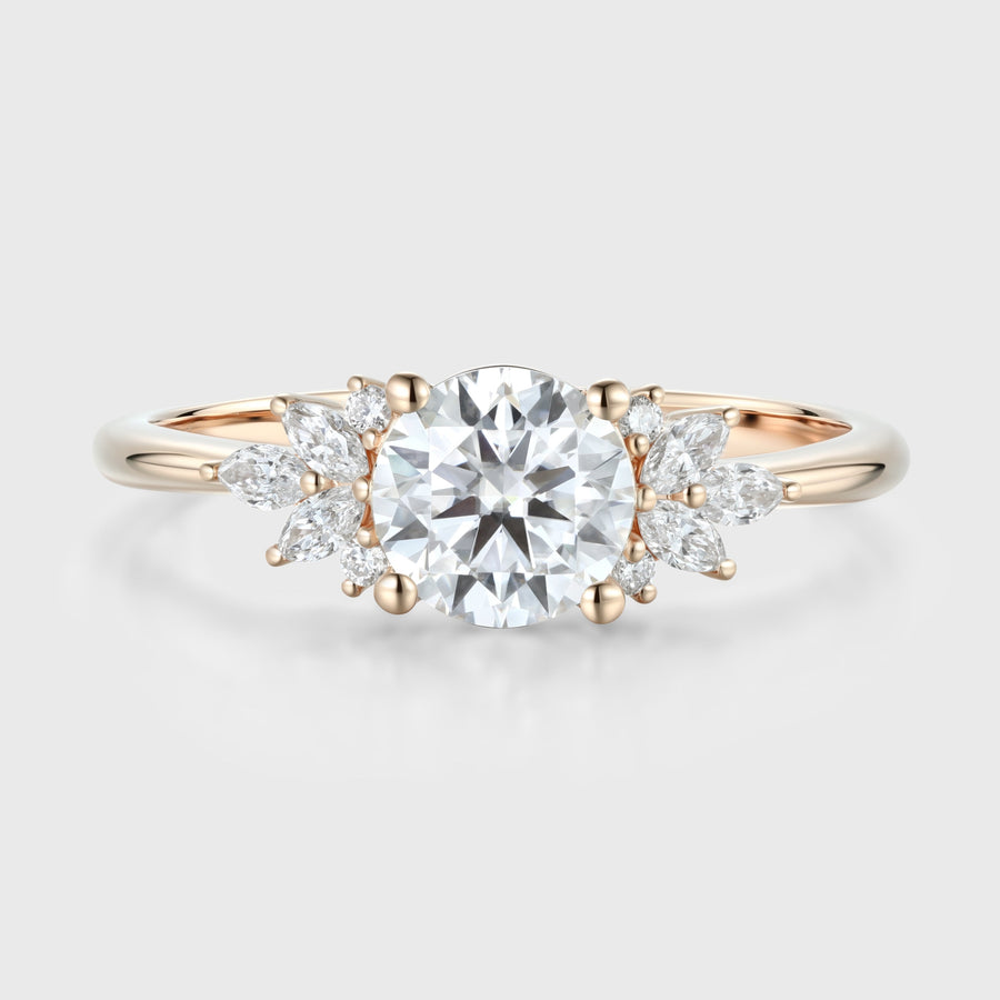 1 Carat Round cut Moissanite Cluster Engagement ring
