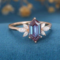 Long Hexagon cut Alexandrite | Diamond Engagement ring 