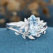 Marquise cut Aquamarine Cluste Engagement ring Bridal Set