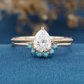 1.2 Carat Pear cut Lab Grown Diamond + Turquoise Wedding bridal set