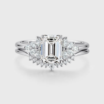 1.7Carat Emerald cut Moissanite Cluster Engagement ring Bridal Set